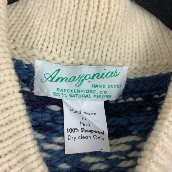 Amazonias Handmade Peru Sheepwool FairIsle Nordic Sweater Knit Button Pullover - Picture 4 of 8